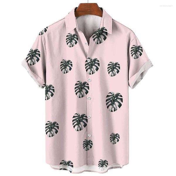 Camisas casuais masculinas moda havaianas originais camisas masculinas de verão com estampa de folhas soltas e justas, blusas superdimensionadas para homens