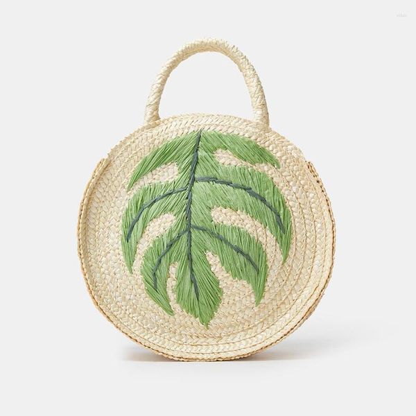 Borse da sera Borsa da donna in paglia tonda con cocco ricamato moda Borsa da donna casual Borsa da spiaggia piccola fatta a mano in tessuto estivo