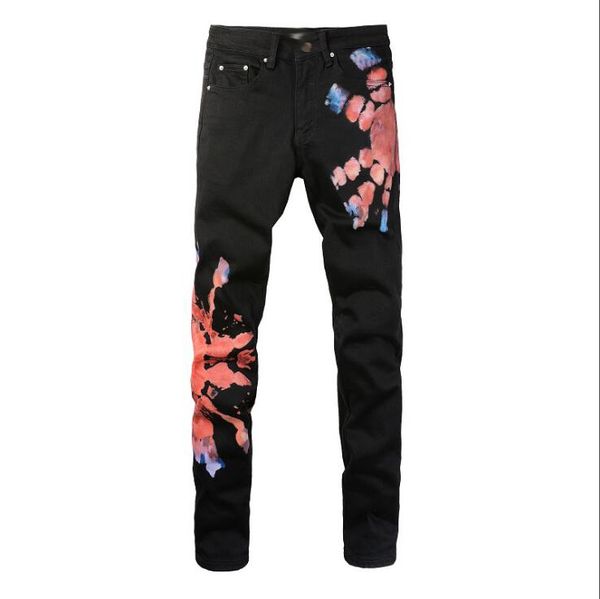 Mens Jeans Roxo Designer Homens Slim-Fit Rasgado Masculino Pintado Moda Patch Mendigo Calças Jumbo Mens Lápis Hip Hop Drop # SD2