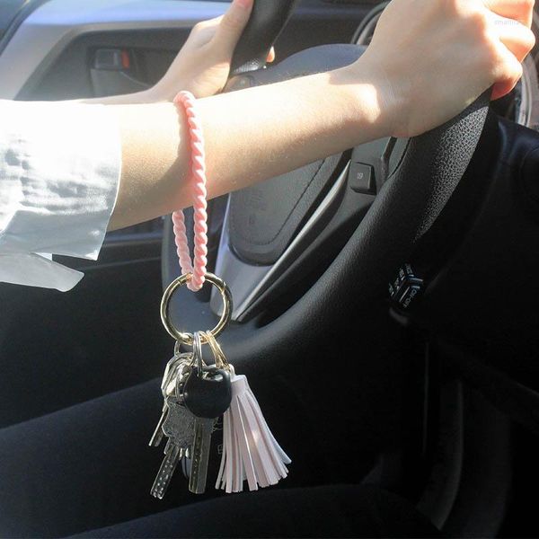 Schlüsselanhänger Mode Einfarbig Armband Schlüsselbund Für Frauen Schlüsselanhänger Silikon Quaste Flexible Handgelenk Strap Ring Auto Zubehör