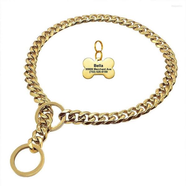 Collari per cani Collare a catena in oro da 15 mm con targhetta identificativa personalizzata per animali domestici Forte per cani di taglia media Personalizza gioielli regalo di dimensioni