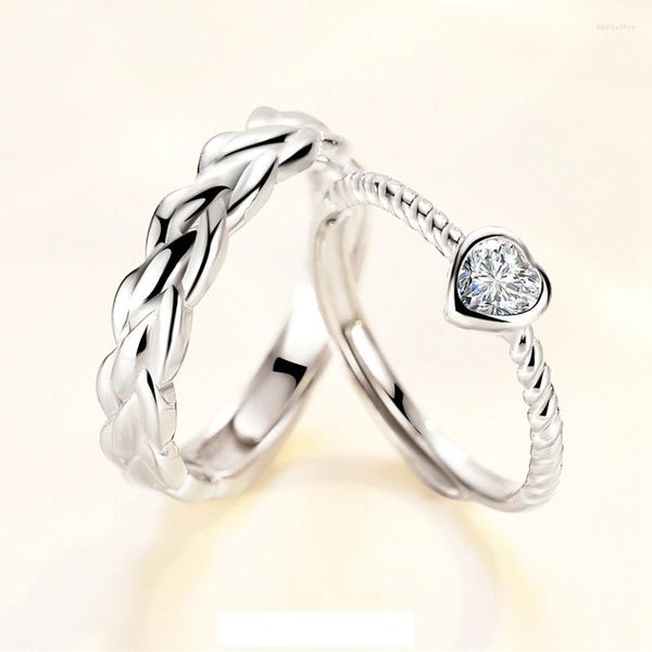 Cluster Rings Genuine Silver 925 Sterling Ring Couple Fine Jewelry Heart For Women Men Noivado Wedding Party Gift