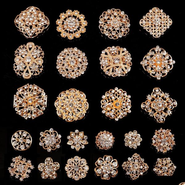 Spille Spille Spille Spilla in cristallo con strass misti Lega oro Vintage Set assortito per bouquet da sposa Regalo per feste Fai da te Drop De Dh9N0