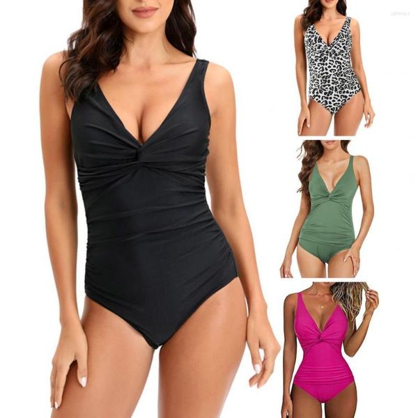 Damen-Bademode, Damen-Bikini-Set, einfarbig, tiefer V-Ausschnitt, Sommer-Monokini, sexy, tief ausgeschnittener, ärmelloser, gepolsterter Badeanzug, schmale Passform, rückenfrei