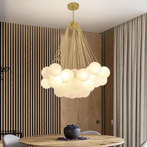 Lampadari Lampadario moderno nero nordico Lampada a bolle di vetro smerigliato per sala da pranzo Cucina Foyer Decorazione scala grande