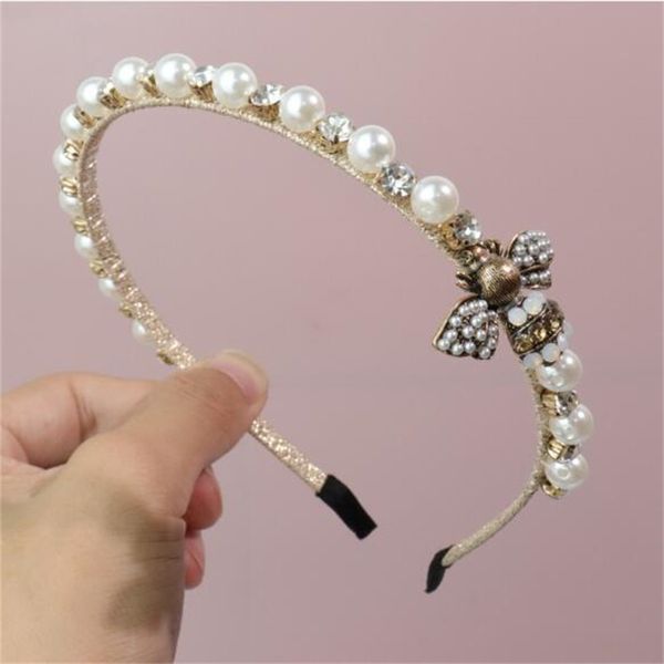 Pérola cristal crianças menina bandana abelha acessórios de cabelo para mulheres luxo artesanal frisado designer hairbands atacado arco hoop cabeça bandas