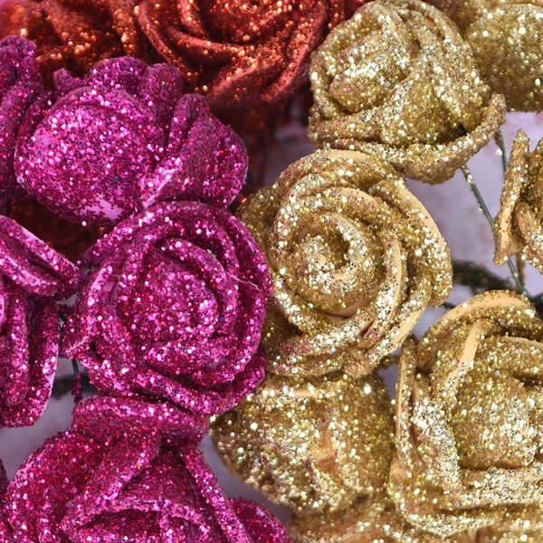 Decorações de jardim 1036 pçs glitter rosa vermelho rosa dourado espuma artificial buquê de flores noiva festa casamento decoração falsa 230601