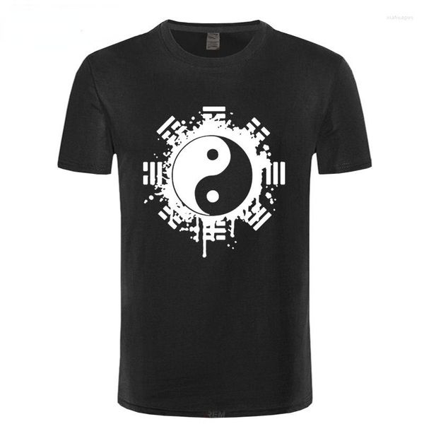 Camisetas masculinas 2023 verão casual simples tai chi gossip impressão t-shirt com decote em o homem tops de algodão puro moda streetwear para homens