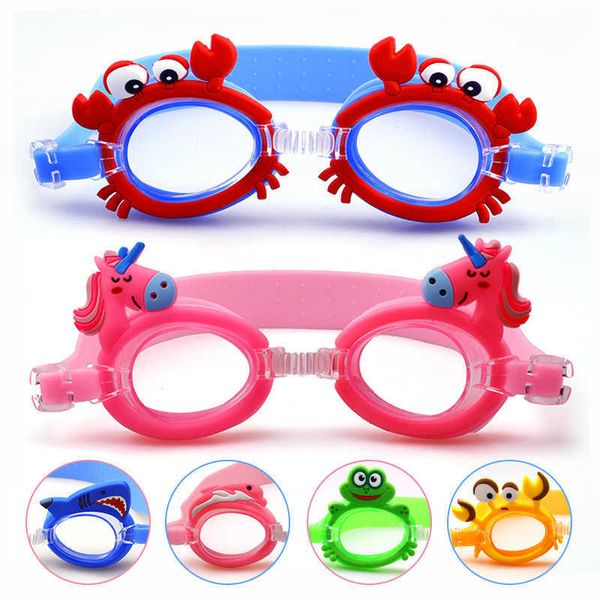 Occhialini Nuovo specchio da cartone animato impermeabile e antiappannamento adatto ai bambini per imparare gli occhialini da nuoto con cinturino P230601