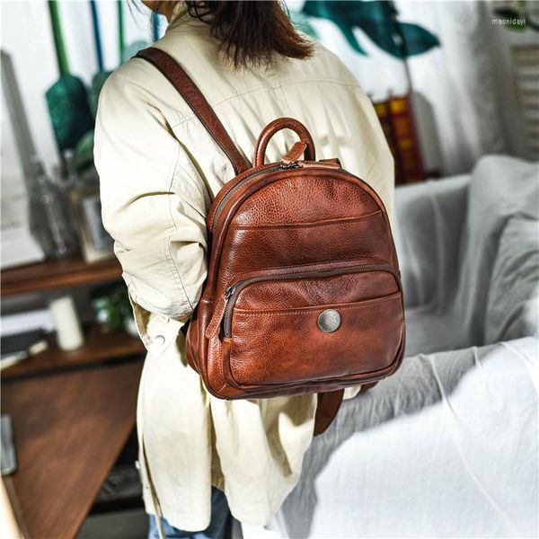 Mochila casual de couro genuíno natural de alta qualidade feminina moda real couro feminino fim de semana diário mochila de viagem ao ar livre