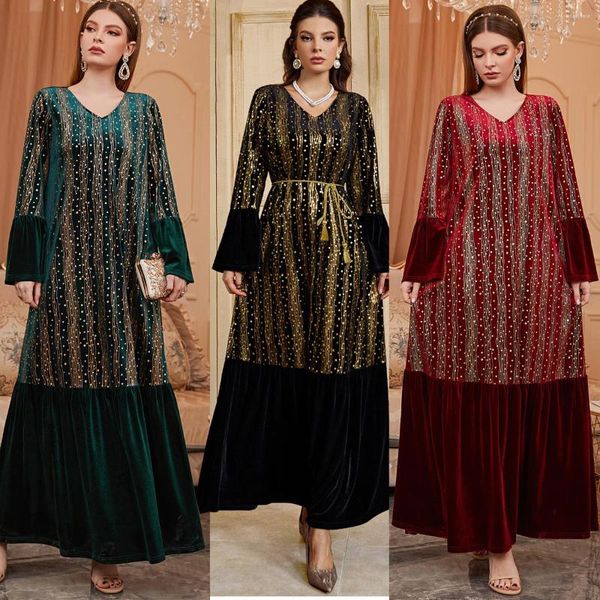 Casual Kleider Mode Muslimischen Samt Kleid Dubai Abaya Frauen Bronzing Stickerei Marokkanischen Kaftan Vestidos Maxi Lange Party 2023