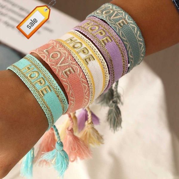 Lettere tessute a mano Bracciale con nappe ricamate a mano Braccialetti di amicizia regolabili alla moda per gioielli da donna