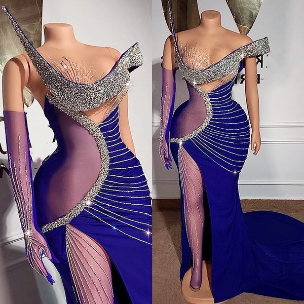 May Aso Ebi Royal Blue Dress Prom Prommaid Beaded Sexy Evening Formal Party Second Prageption Grentle Goteding Gowns Dress Robe de Soiree ZJ352 407