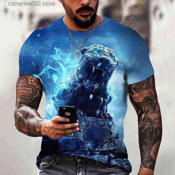 Erkek Tişörtleri Tiger Dövüşme Hayvan Canavarı Fierce T-Shirt 3D Baskı Tişörtü Yaz Erkekler Büyük Boy Kısa Kollu Üstler Tees Erkek Tasarımcı Kıyafetleri T230602