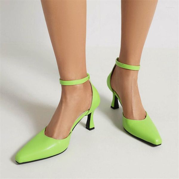 Sandálias PXELENA Coreano 2023 Verão Feminino Salto Alto Tira no Tornozelo Office Lady Festa Date Work Daily Shoes Verde Plus Size 34-43 OL