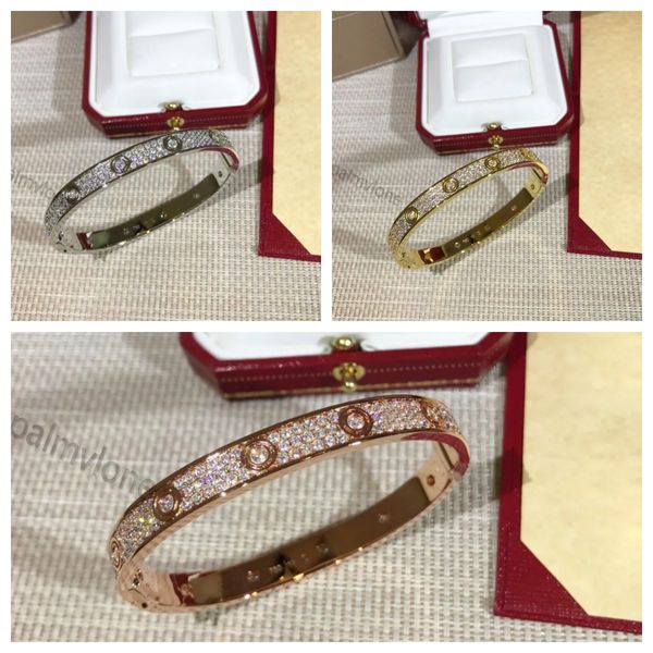 Pulseira de ouro e prata de designer clássico para noivado de casamento tamanho 17 pulseiras de diamante de edição larga para joias de banquete 3 cores com caixa de presente