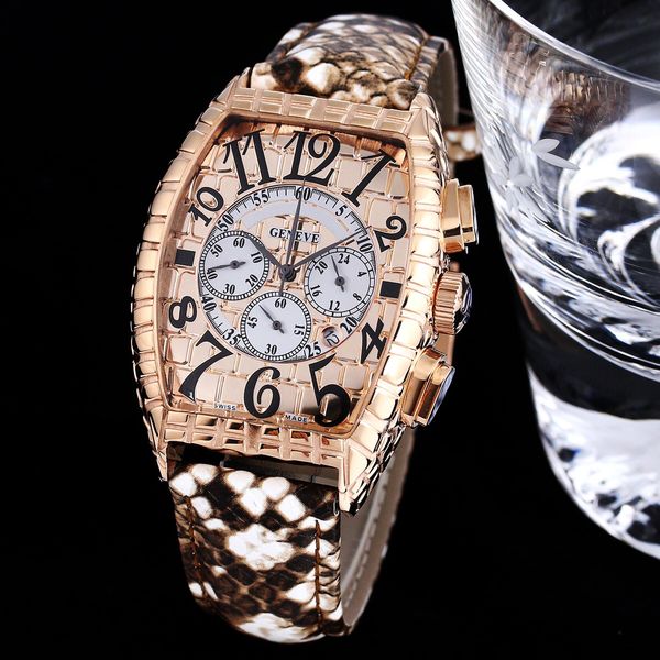 Croco Tonneau Python Relógio Masculino de Couro Rosa Ouro Champanhe Mostrador Suíço Quartzo Cristal de Safira Relógio de Pulso de Luxo 4 Cores