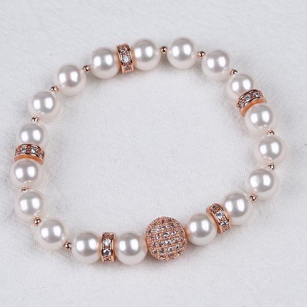 Vendita di braccialetti con ciondoli 7-8 mm di forma rotonda BOHEMIA Bracciale in madreperla per regalo da donna