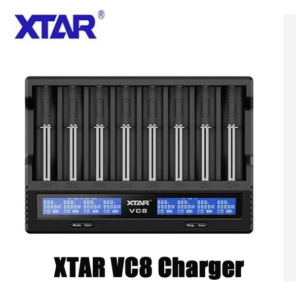 100 % Original XTAR VC8 Intelligentes Universal-Smart-Batterieladegerät Lithiumbatterien 8 Steckplätze USB Typ C QC3.0 Schnellladung für Li-Ion Ni-MH Ni-Cd 18650 21700 20700 Plus