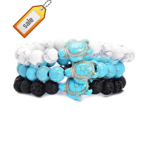 Proteggi gli animali dell'oceano Summer Style Sea Turtle Beads Bracciali Natural 8MM bead Lave Blue white Turquoise Bracciale Gioielli da spiaggia