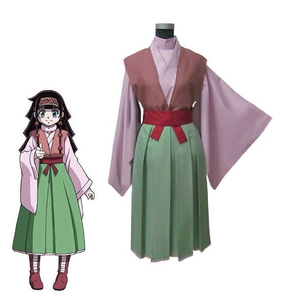 Trajes de anime Anime HUNTERHUNTER Alluka Zoldyck Cosplay Come Aruka Zorudikku Mulher Cinto superior Fita Quimono Terno Halloween Come Z0602