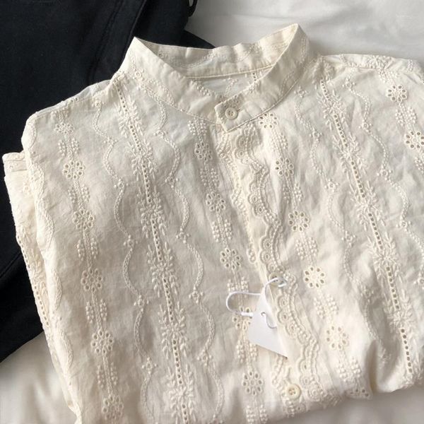 Kadın bluzları Tatlı pamuklu kuşu dantel nakış uzun kollu gevşek fit gömlek retro şık vintage bahar zarif Edwardian bluz üstü