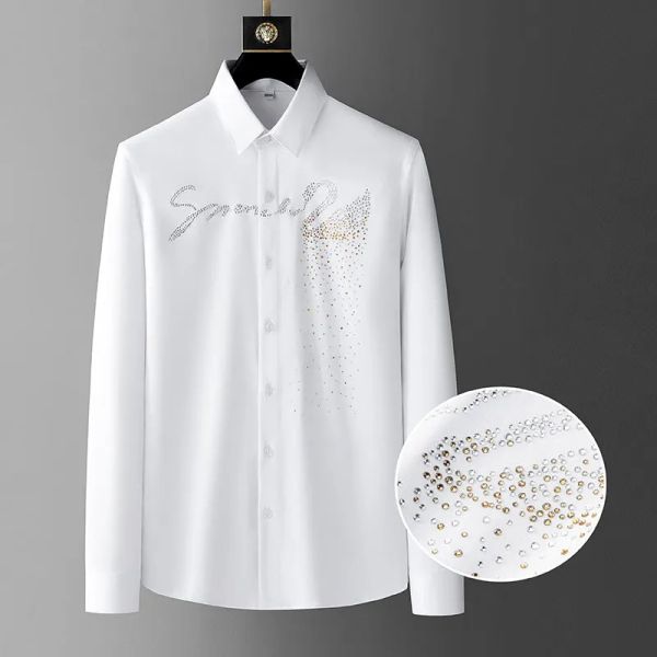 Camicia animale con strass di alta qualità Camiseta Masculina Camicie primaverili per uomo Abiti da club sociale Camicia da uomo con stampa di diamanti caldi