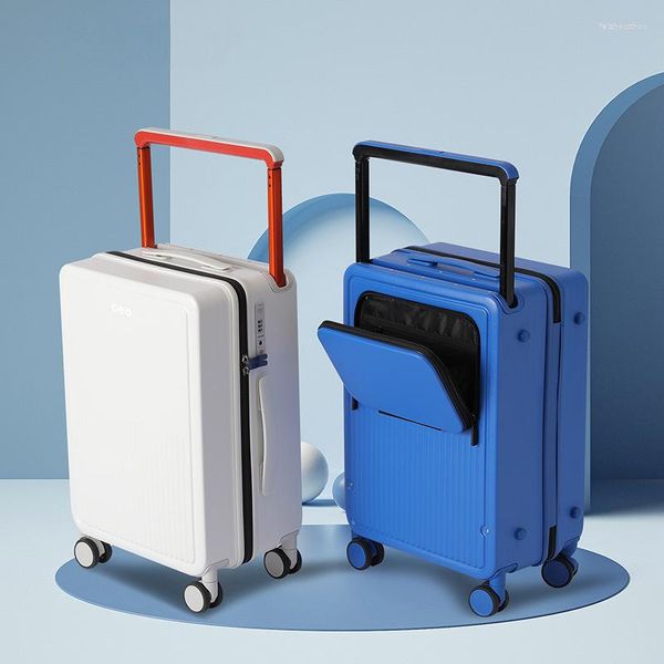 Malas Mala de viagem multifuncional Rodas giratórias Bolsa de bagagem com rodinhas USB Leve Barra larga Carry On With