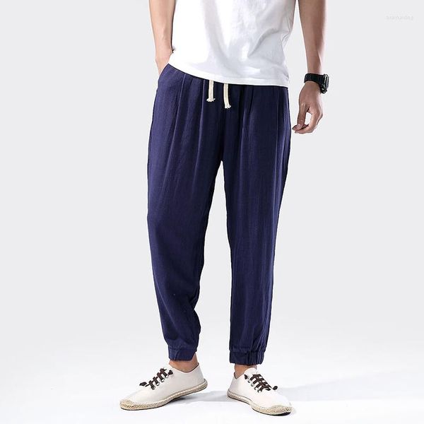 Pantaloni da uomo Sottile 2023 Estate Casual Lino Stile cinese Allentato Plus Size Sport Nono Abbigliamento uomo Pantaloni sportivi oversize Jogging