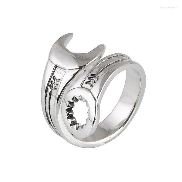 Cluster Ringe 17mm Breite Echtsilber Retro Werkzeugschlüssel Ring für Mann Frau S925 Vintage Interessanter Schraubenschlüssel Schmuck Geschenk