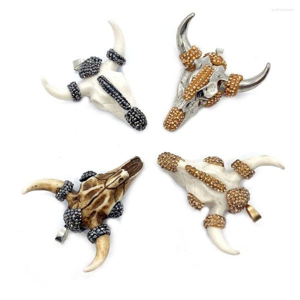 Charms Natural Stone Resin Bull Skull Punk Pingente Com Strass Requintado Jóias Charme Colar DIY Pulseira Acessórios Feitos à Mão