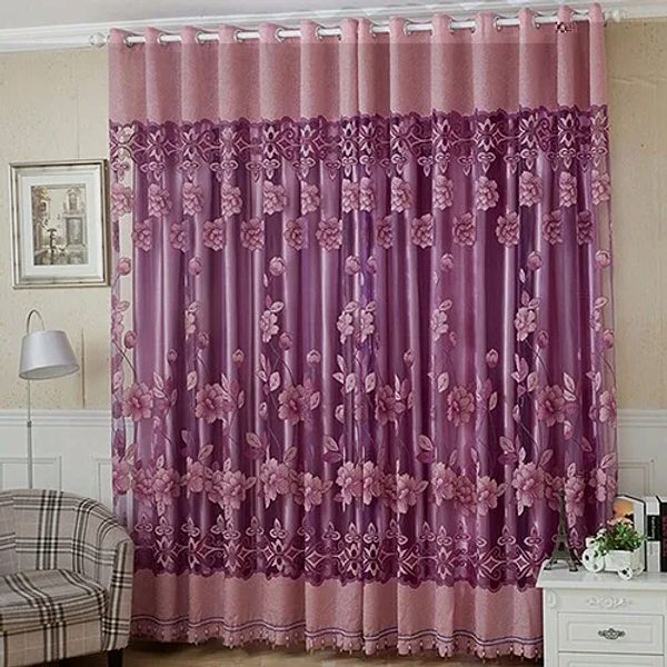 Eenvoudige moderne Europese stijl high-end doorzichtige bloemen voile staaf zakgordijn fijn raamgordijn draperen volant factory outlet