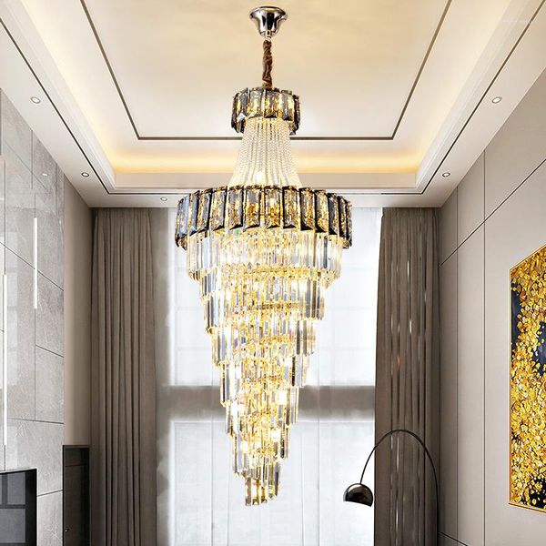 Luminárias Pingente Escadaria de Personalidade de Luxo Lustre Longo de Cristal Sala de Estar Criativa Duplex Espiral Atmosférica Villa Luz