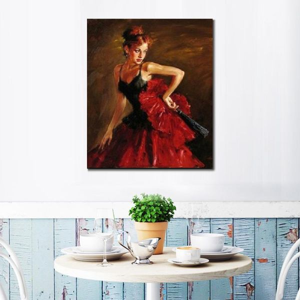 Moderna Arte em Lona Flamenco Dançarina Mulher Romântico Realismo Dança Espanhola Texturizada Pintura a Óleo Linda Decoração para Loft