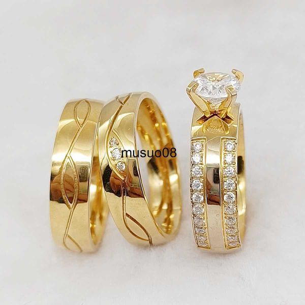 Bandringe Großhandel 3 Stück Liebhaberversprechen Hochzeit Verlobungsringe Sets für Paare Vintage handgefertigt 24 Karat vergoldet Modeschmuck Ring J230602