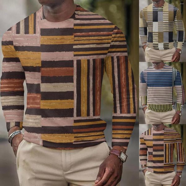 Magliette da uomo Camicia da uomo a quadri autunno e inverno con stampa completa Camicia a maniche lunghe con scollo tondo di grandi dimensioni