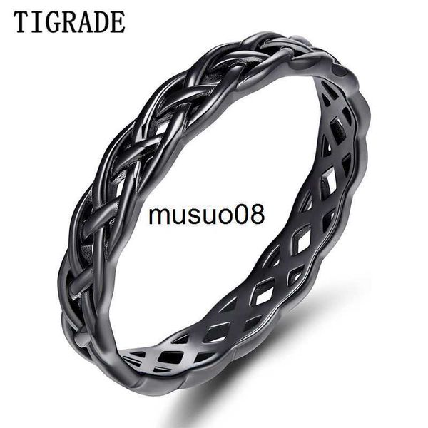 Кольца Band Rings Tigrade 4 мм черный 925 стерлинговый серебряный ювелирные изделия Celtic Knot Ring Women Eternity Свадебная обручальная группа Fashion Anel Кольца воротник J230602