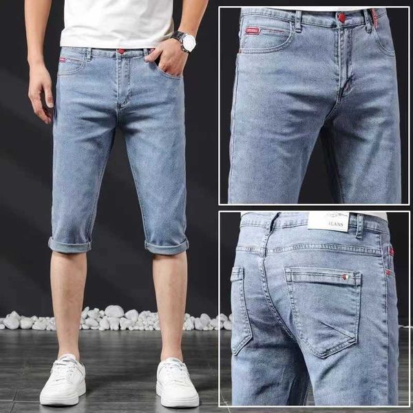 Herren-Shorts, hochwertige hellblaue Jeans-Shorts für Herren, schmal geschnittene Stretch-Sommermode, Sieben-Punkte-Hose, neue lässige Jeans für Männer P230602