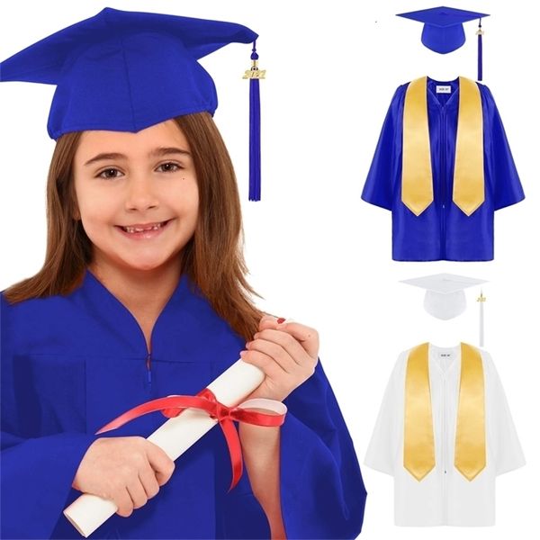 Set di abbigliamento Abito accademico per bambini Uniformi scolastiche per bambini Bambini Scuola materna Scuola materna Abito da laurea Scialle Tassel Cap Set 230601CJ