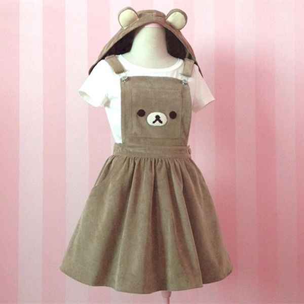 Kleider Kawaii Rilakkuma Lolita Gesamtkleid Süßes Bären Sticker Hood Ball Kleid Japanische Haruku süße Frauen Teenager Mädchen Jumpskirt