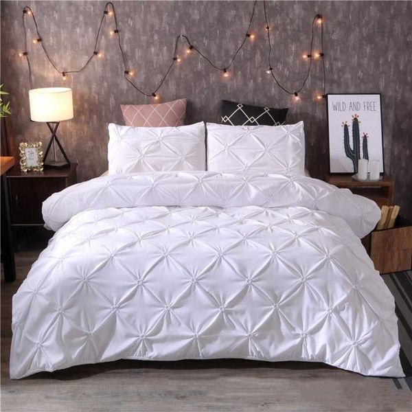 Conjunto de capa de edredom branco Pinch plissado 2/3 pçs Twin/Queen/King Size Roupas de cama Conjuntos de cama de luxo para uso doméstico em hotel (sem enchimento, sem lençol) Y200417