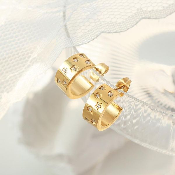 Orecchini a bottone estate elegante acciaio inossidabile stelle zirconi cubici a cerchio per donne ragazze regalo di gioielli impermeabili in metallo placcato oro