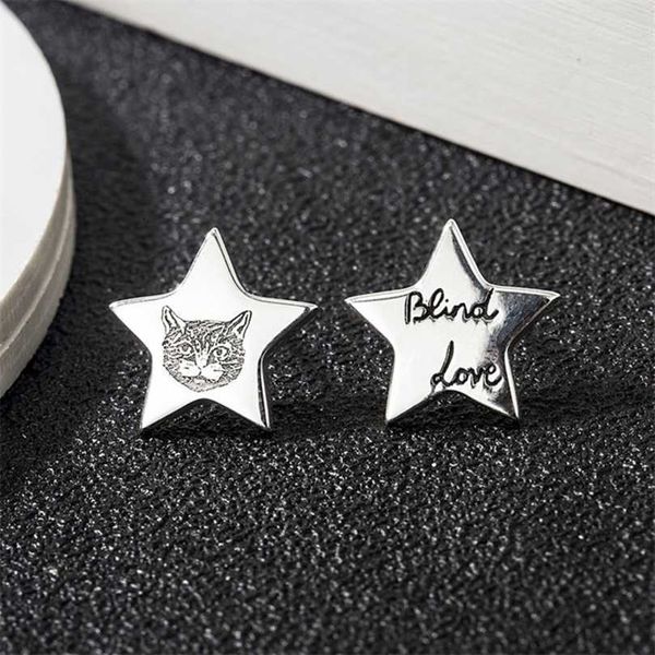 50% de desconto em joias de grife pulseira colar anel Jiaai gatinho destemido estrela de cinco pontas Sterling Trend masculino feminino casal Brincos