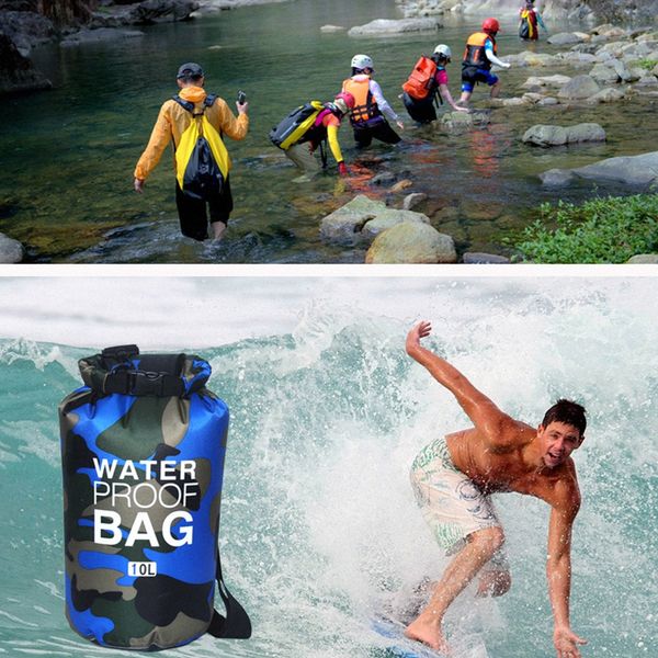 Outdoor Camouflage impermeabile Dry Bag Portable Rafting Diving Dry Bag Sacco PVC Borse da nuoto per River Trekking 2/5/10/15/20 / 30L