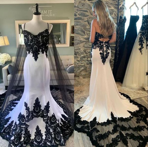 Abiti da sposa a sirena vintage bianco nero senza spalline con applicazioni in pizzo Bohemian Beach Garden Abito da sposa Robe De Mariee