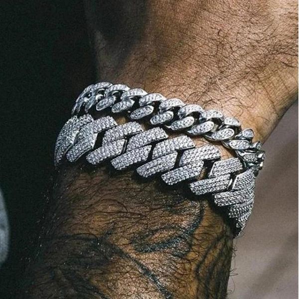 Braccialetti con ciondoli 14/20MM Prong Catena a maglia cubana Uomo Hip Hop Iced Out Bling Pieno di strass Pave Rhombus Bracciale Gioielli da donna