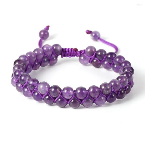 Strangheilende Naturstein-Kristallperlen, handgefertigte geflochtene Armbänder, echte Amethyst, Fluorit, Achat, Quarz, verstellbare Armbänder