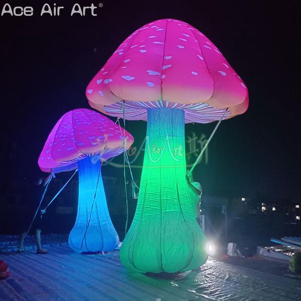 RGB inflável festa cogumelo gigante torto cogumelos decoração dj modelo de planta led com controle remoto para decoração de eventos