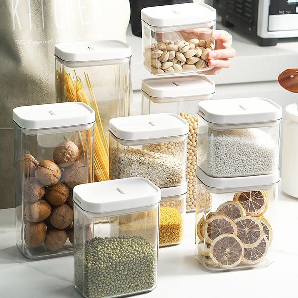 Vorratsflaschen PET-Nahrungsmittelglas Nussgewürzkornbox mit Deckeln Schloss versiegelter Tank Wasserdichter Müslispenderbehälter Küchenartikel