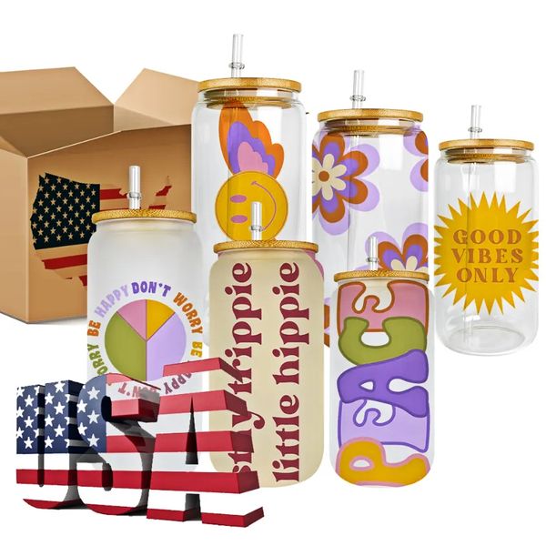 USA CA Стоковые кружки 16 унций для сублимации DIY PRINTING CLEAR MORTED GLASS Tumblers Beer Cans Juice Coffee вечеринки с холодными напитками с бамбуковой крышкой и соломой 4.23